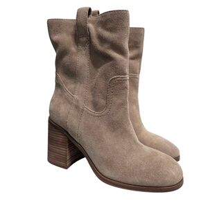 Sole Society Tan Suede Leather Slip On Block Heel Rachill Boots Sz 8.5 NWOB